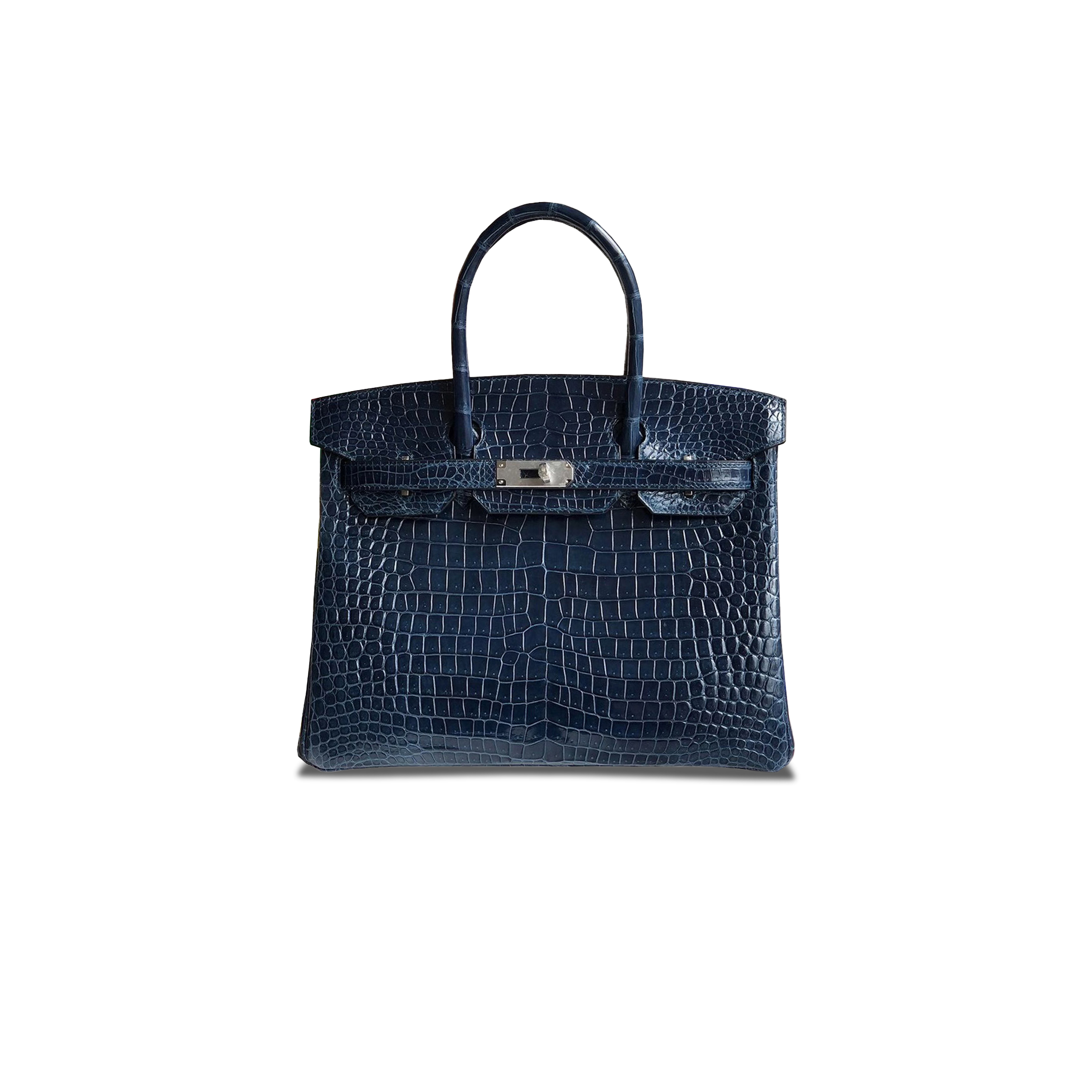 HERMES MASTER BIRKIN 30 SHINY CROCODILE STORM BLUE SILVER BUCKLE BAG BK25V0SCROCOGPP (30*22*16cm)